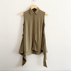 Theory Silk Sleeveless Collared Top Green